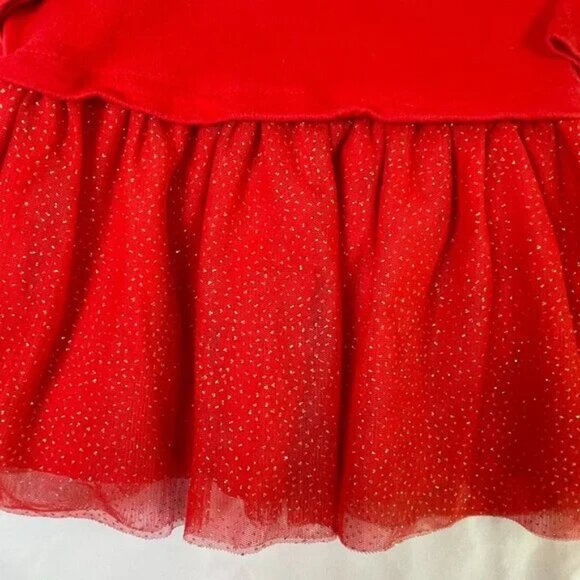 Carter's Girls 3T Red Holiday Dress Sparkly Tulle Mesh Skirt Long Sleeves - Picture 4 of 11